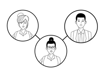 group of business people avatar profile picture in round icon black and white