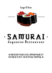 Vector handwritten display font. Japanese style Typeface.