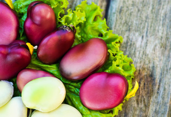 legumes on wooden table