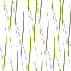 Light vector simple seamless background with a pattern of wavy vertical lines of stalks, strokes. White background, black-green pattern, monochrome drawing.
