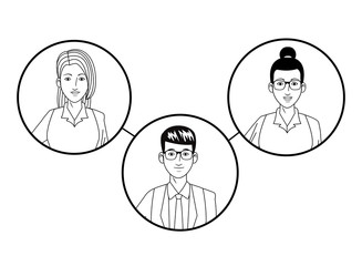 group of business people avatar profile picture in round icon black and white