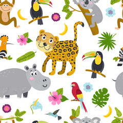 Naadloze patroon met schattige dieren uit de jungle.