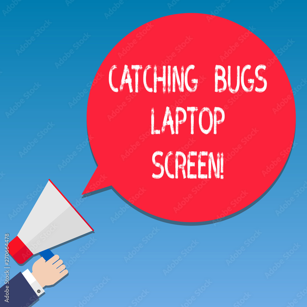 Poster writing note showing catching bugs laptop screen. business photo showcasing computer system protecti
