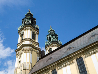 Fototapeta na wymiar church towers krzeszow, poland