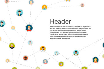 Social network with flat people avatars with text place on white