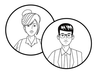 business couple avatar profile picture in round icons black and white