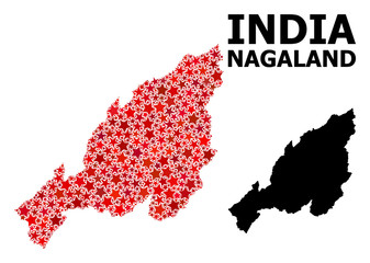 Obraz premium Red Starred Mosaic Map of Nagaland State