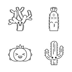 Cactuses cute kawaii linear characters