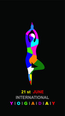 Vector illustration of Hatha yoga ( 'ha' meaning 'sun' and 'tha' meaning 'moon') June 21st international yoga day. Yoga Silhouette Stock Illustration.yoga vector image.