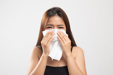 Young Asian woman got sick and flu.