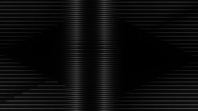 A high contrast frenetic tempo driven abstract tv distortion shape animation with scanlines and glows.