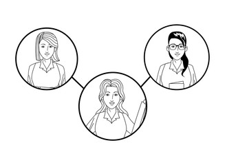 businesswomen avatar profile picture in round icons black and white