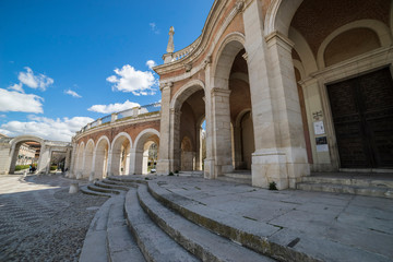 Church of San Antonio in Aranjuez, Madrid, Spain. Stone arches and walkway linked to the Palace of Aranjuez