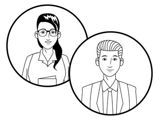 business couple avatar profile picture in round icons black and white