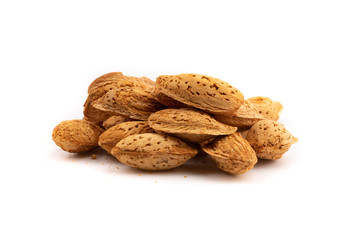 almond with shell on white background