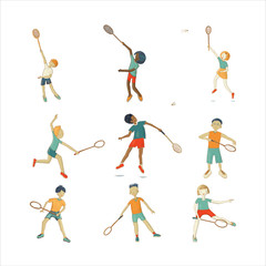 Fototapeta na wymiar Badminton kids hand drawn vector illustration pack