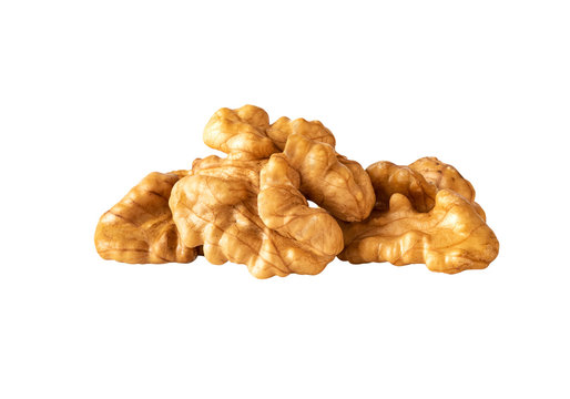 walnuts heap in closeup isolated on white clipping path included