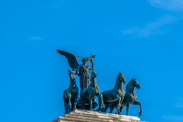 Quadriga on top of Monument Vittorio Emanuele, Altare della Patria,  Piazza Venezia, Rome Italy