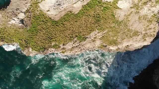 Drone Aerial above water and rocks formations Azores Portugal