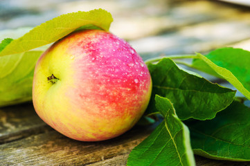 apple on a wooden table