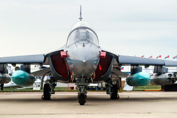 Fototapeta na wymiar Modern military aircraft in the Parking lot, Russia.