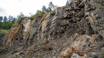 Cracks in the cave in basalt rocks