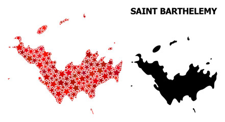 Red Starred Pattern Map of Saint Barthelemy