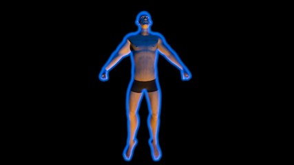 Man floating in space . Blue glow . 3d rendering