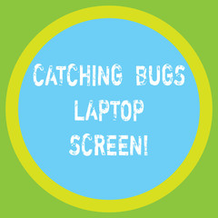 Conceptual hand writing showing Catching Bugs Laptop Screen. Business photo showcasing Computer system protection safety antivirus Big Circle Inside Another Round Shape with Border text Space