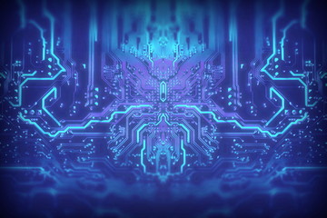 future digital technology motherboard track contacts light dark background
