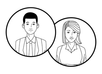business couple avatar profile picture in round icons black and white