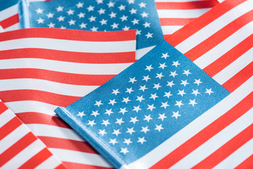 Obraz premium close up view of national american flags in pile