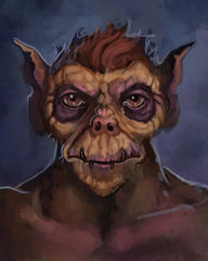 Serious bat creature humanoid portrait - digital fantasy painting
