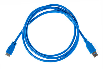 USB Data & Power Cable isolated on White Background. Close up