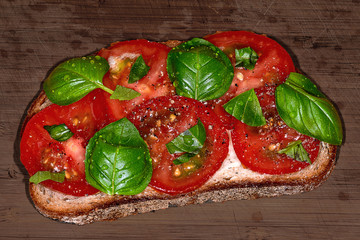 Vegetarisch Tomate Basilikum Brot bio Tomatenbrot eigene Ernte lecker rot grün