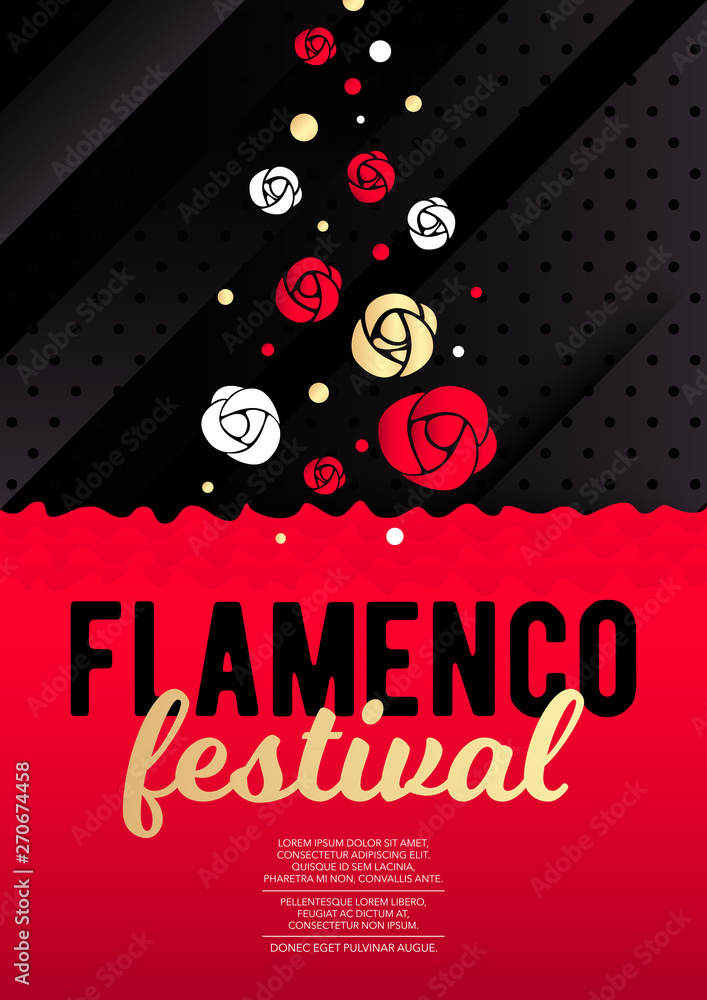 Poster vertical flamenco contrast background with color graphic elements and text.