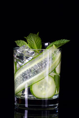 Infused cucumber drink with mint. Detox water.Selective focus