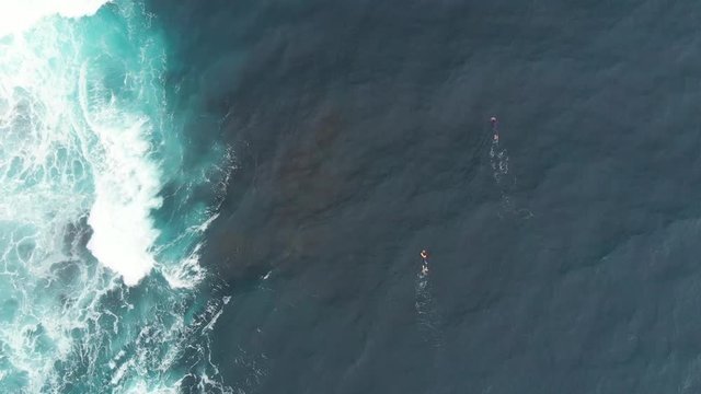 Drone Aerial Portugal Azores Scuba Divers with waves in turquoise water
