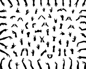 Black silhouettes of hands on a white background 