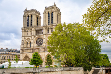Notre Dame de Paris after fire. Reinforcement work in progress after the fire, to prevent the...
