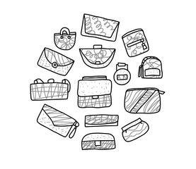 Set of hand bags. Vector design illustration.