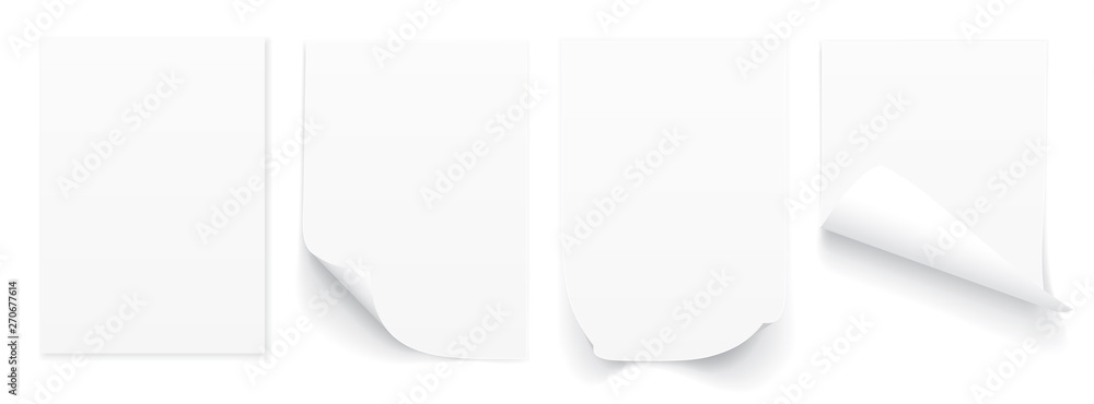 Fototapete blank a4 sheet of white paper with curled corner and shadow, template for your design. set. vector i
