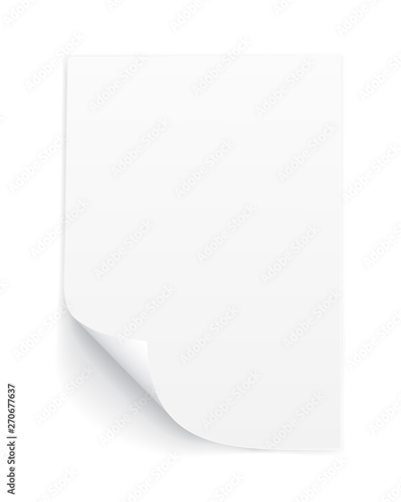 Poster blank a4 sheet of white paper with curled corner and shadow, template for your design. set. vector i