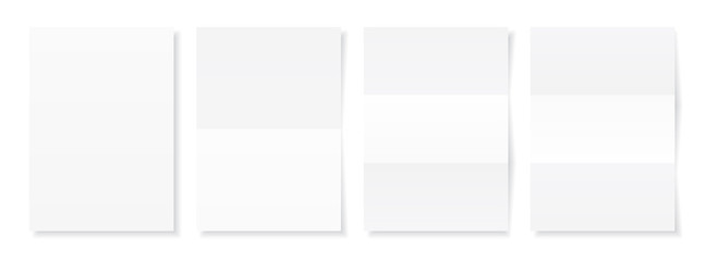 Blank A4 sheet of white paper with shadow, template for your design. Set. Vector illustration