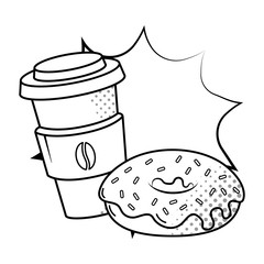 coffee cup and donut black and white