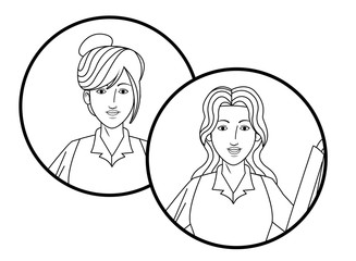 businesswomen avatar profile picture in round icons black and white