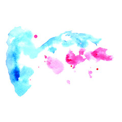 Abstract twig with berries watercolor blots and splashes