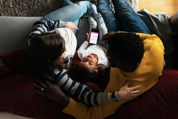 Happy family having fun in home