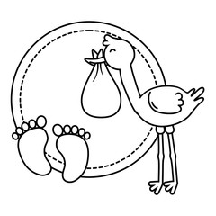 round frame with stork in black and white