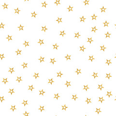 Seamless pattern of decorative golden stars on a white background.  illustration for holiday, new year, gift package and design. Simple merry christmas wallpaper.